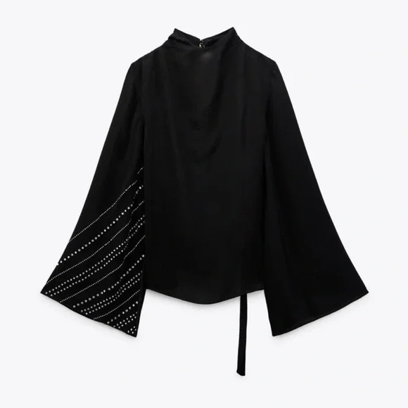 NWT Zara Rhinestone Cape Sleeved Blouse - Picture 9 of 11